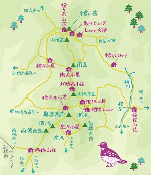 槍・穂高連峰山小屋マップ