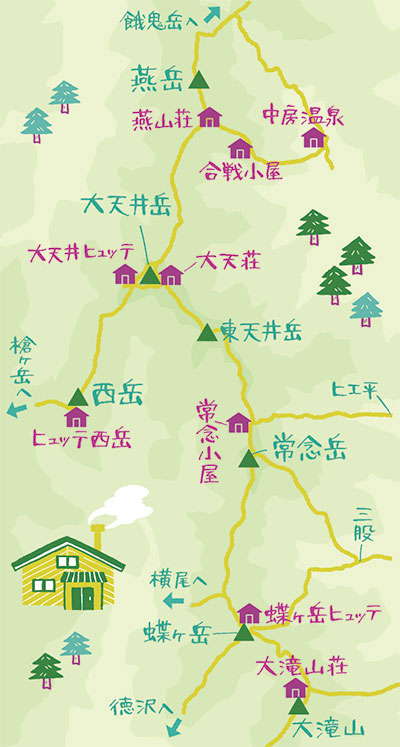 アルプス銀座山小屋マップ