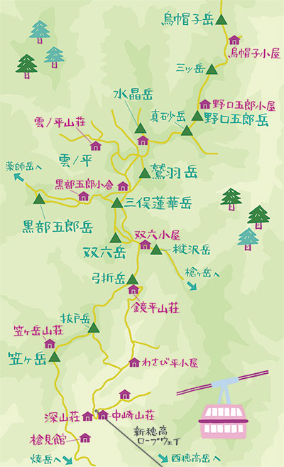 ひだの山・裏銀座小屋マップ