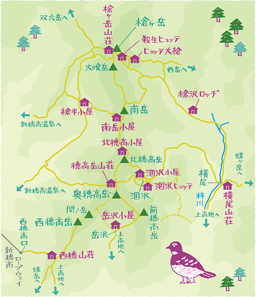 槍・穂高連峰山小屋マップ