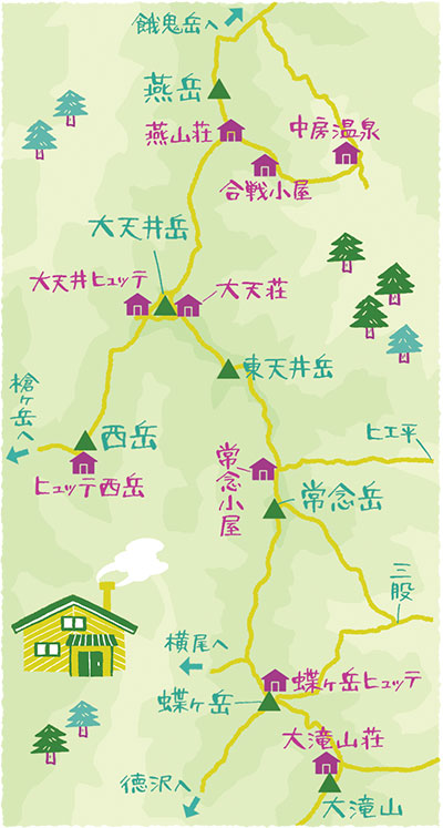 アルプス銀座山小屋マップ