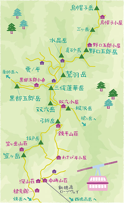 ひだの山・裏銀座小屋マップ